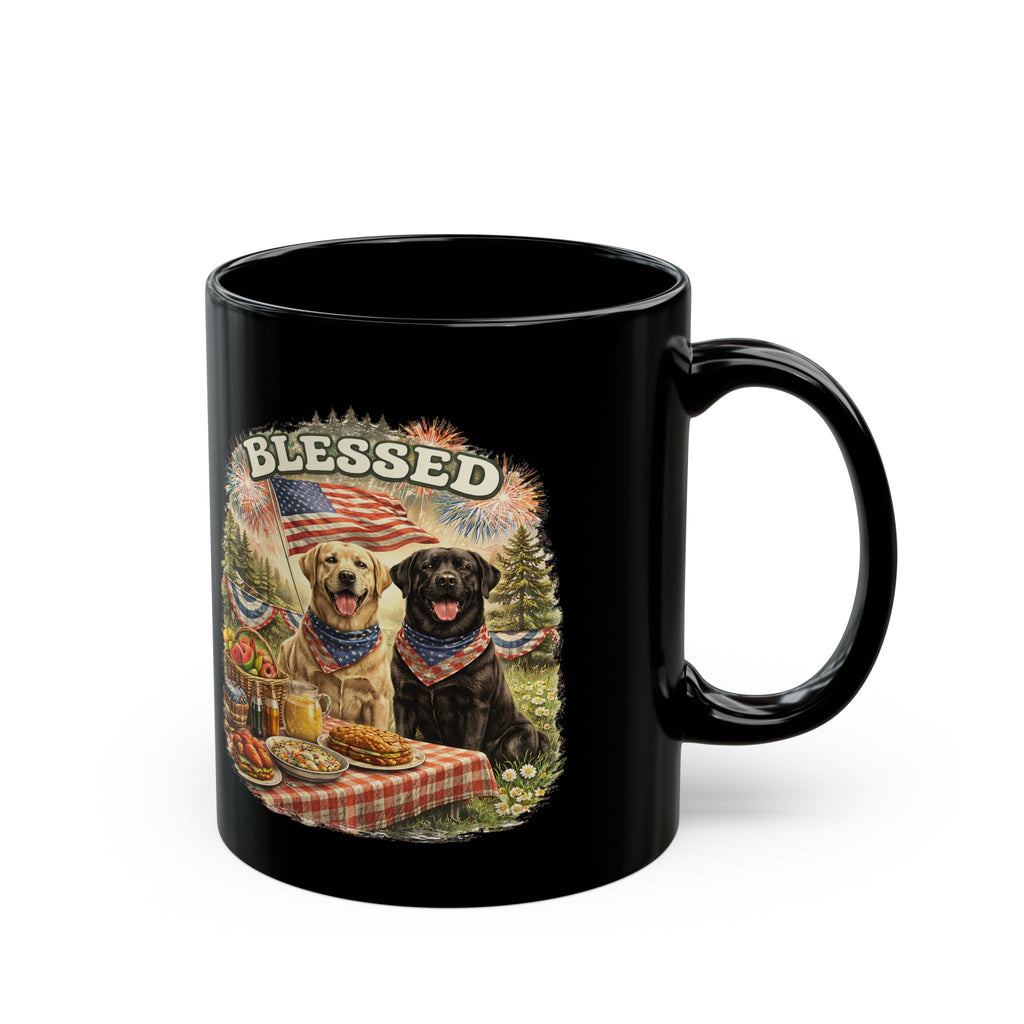 Blessed Patriotic Dog Mug American Flag Coffee Cup Faith USA Dog Lover Gift