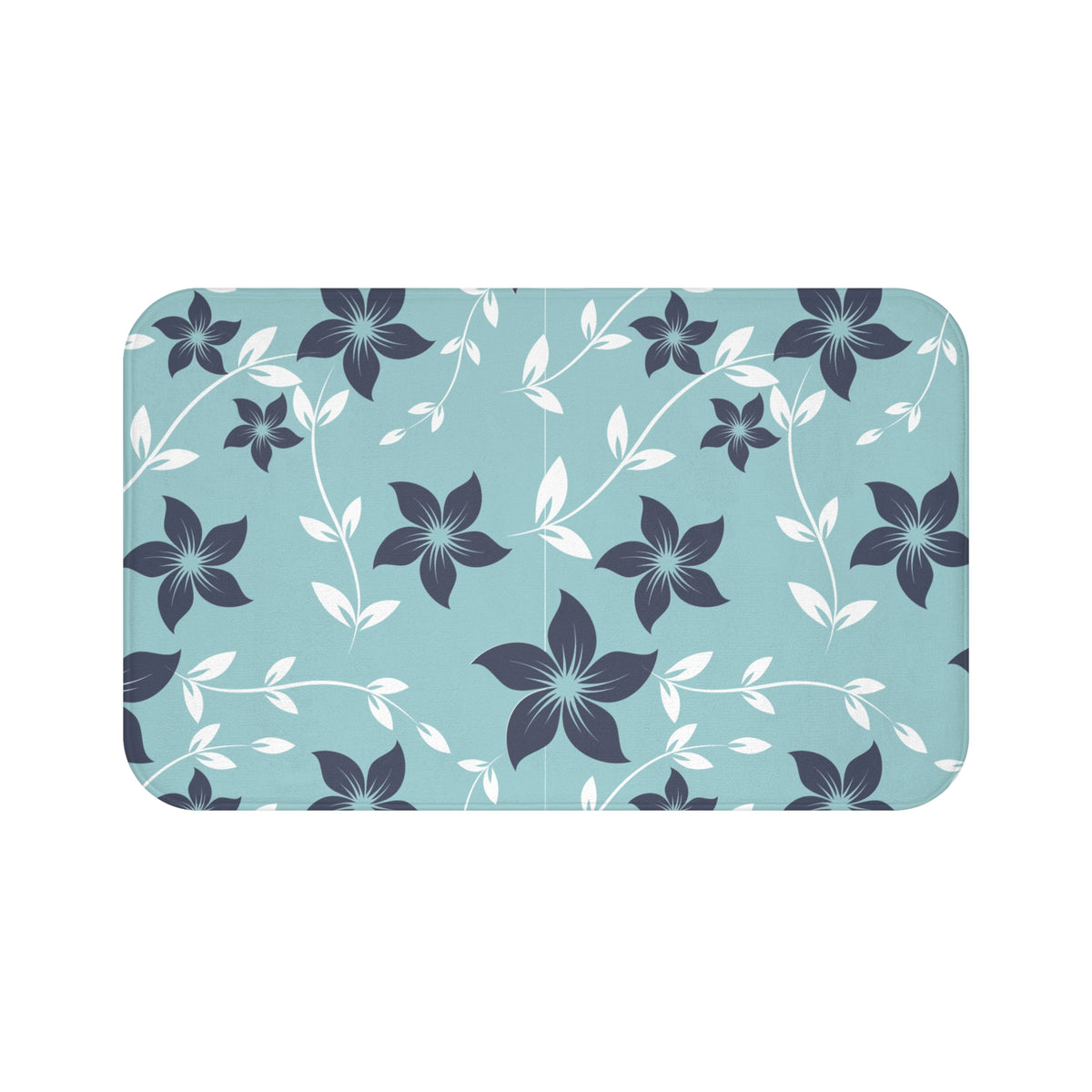 Blue Floral Vine Bath Mat – Elegant Botanical Bathroom Decor