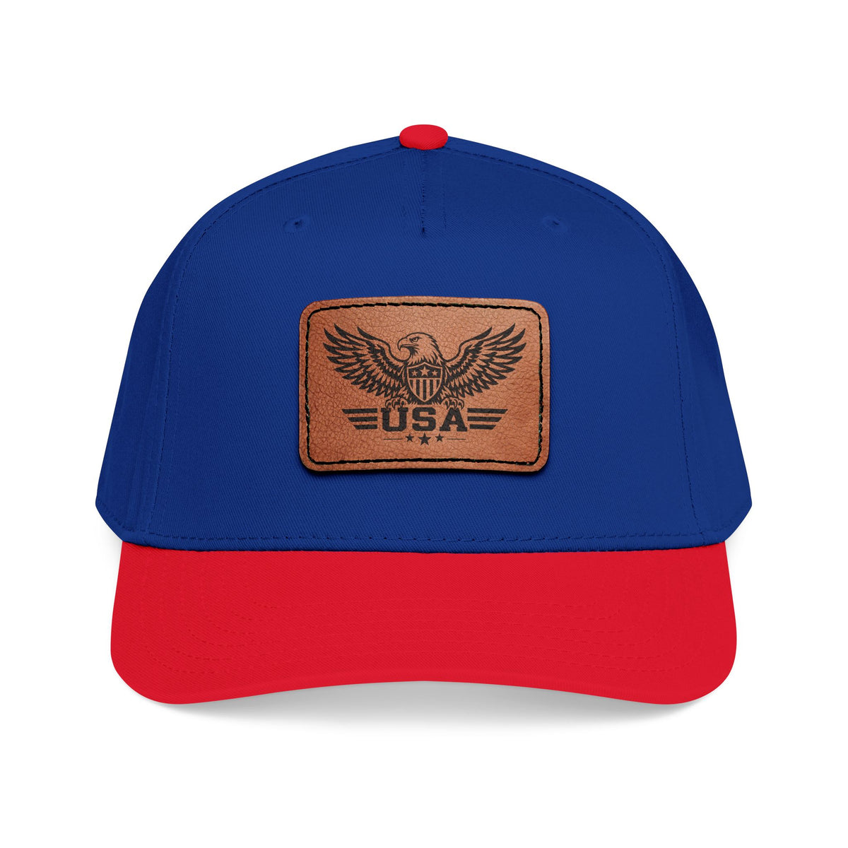 USA Eagle Leather Patch Mid Profile Baseball Cap – Patriotic American Hat