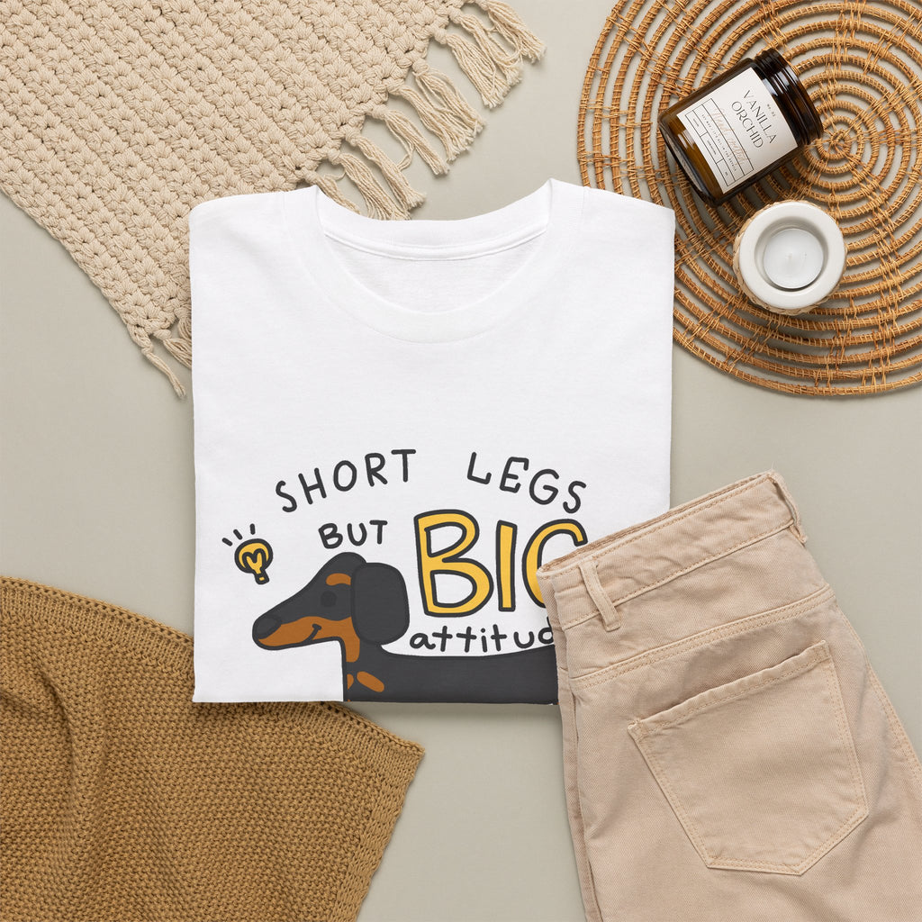 “Short Legs, Big Attitude” Dachshund T-Shirt – Funny Dog Graphic Tee