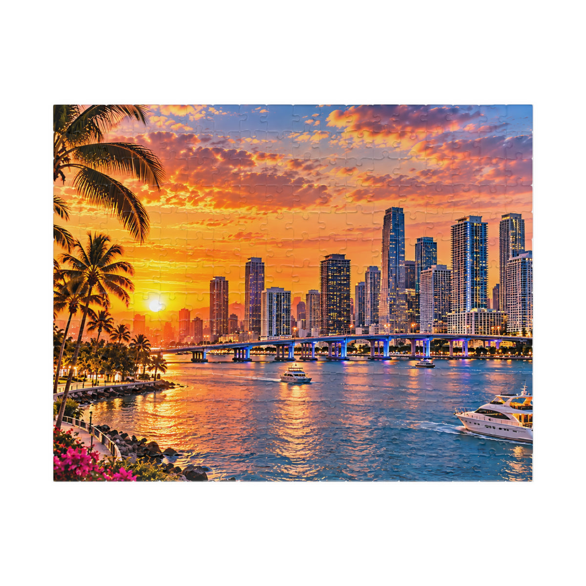Miami Florida Puzzle – Tropical City Skyline Jigsaw Puzzle (110, 252, 520, 1014-piece)