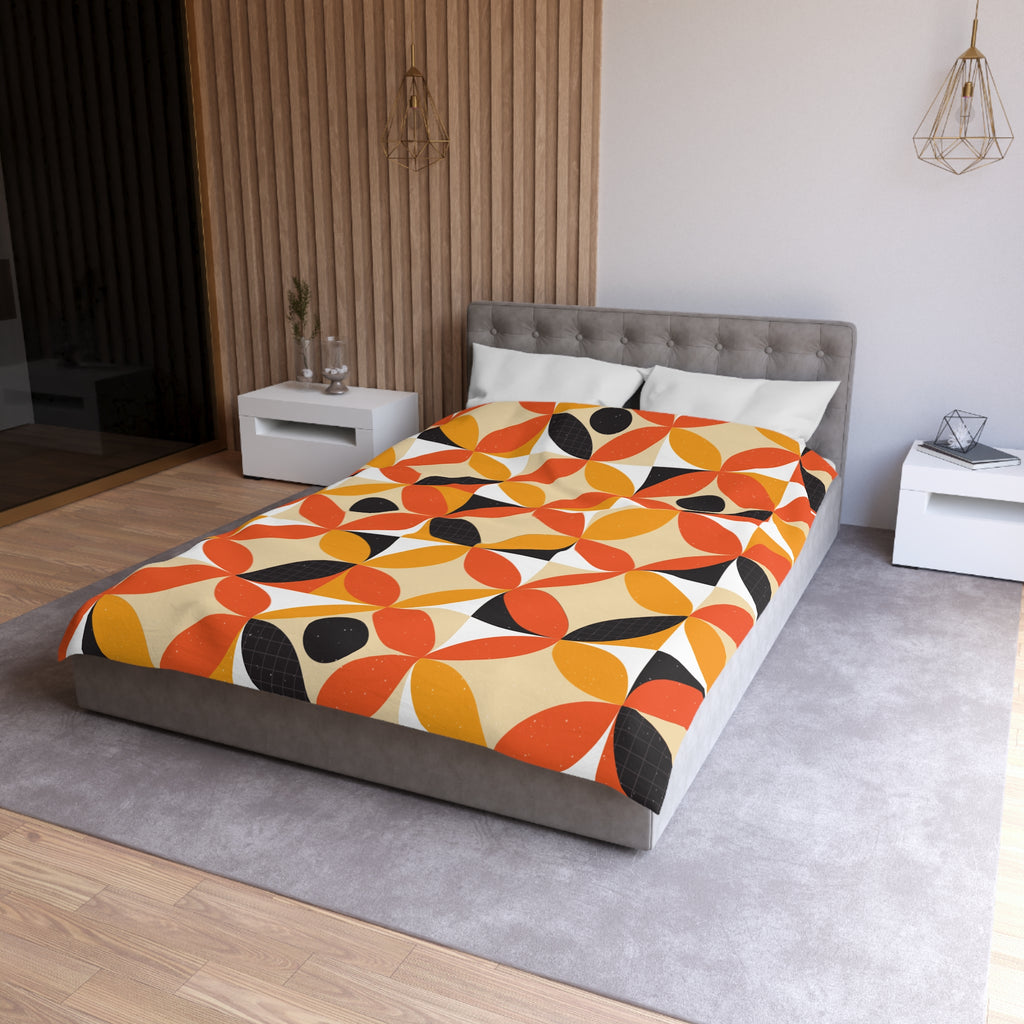 Retro Geometric Circle Pattern Duvet | Orange Mustard Mid Century Modern