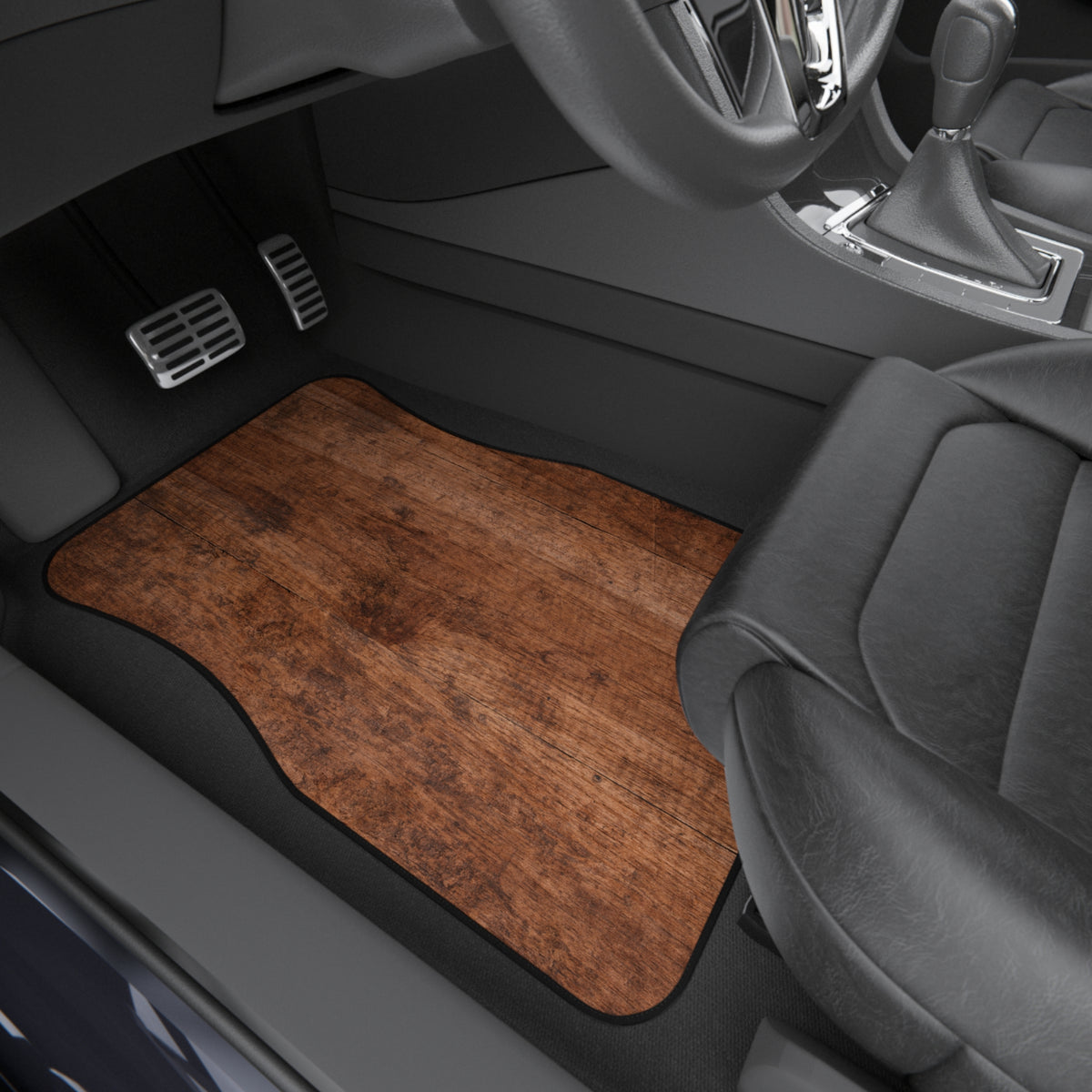 Rustic Wood Car Floor Mats – Brown 4-Piece Set