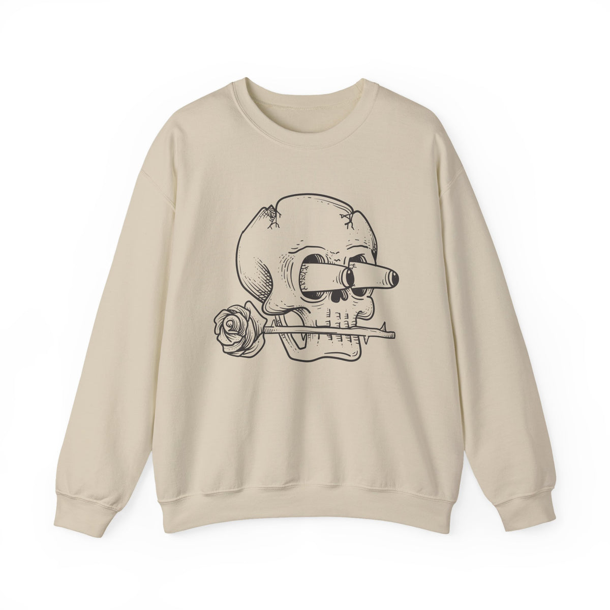 Skull with Rose Crewneck Sweatshirt  Edgy Skull Illustration Pullover