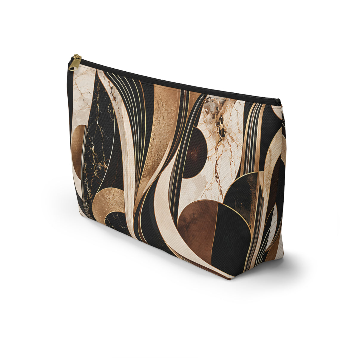 Modern Marble Pouch – Black, Gold & Neutral Abstract Print