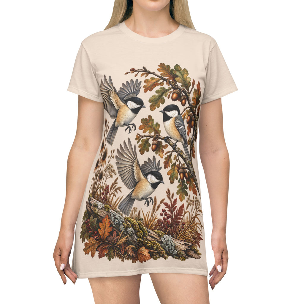 Woodland Birds T-Shirt Dress – Vintage Botanical Nature Print