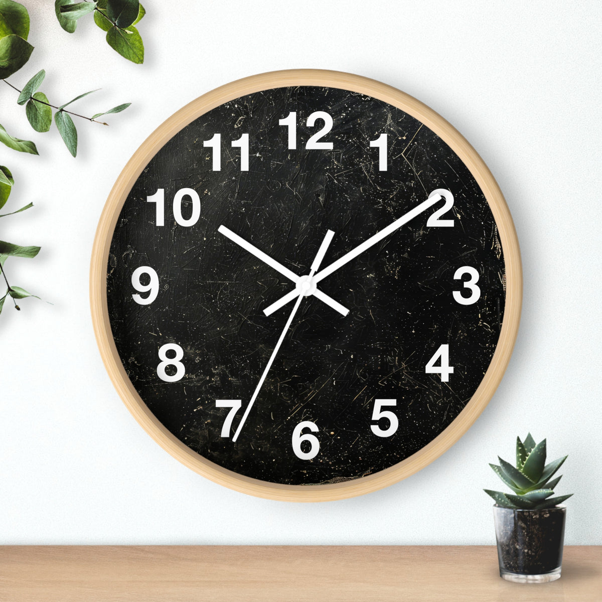 Distressed Black Marble Numbers Wall Clock | Modern Minimalist Timepiece