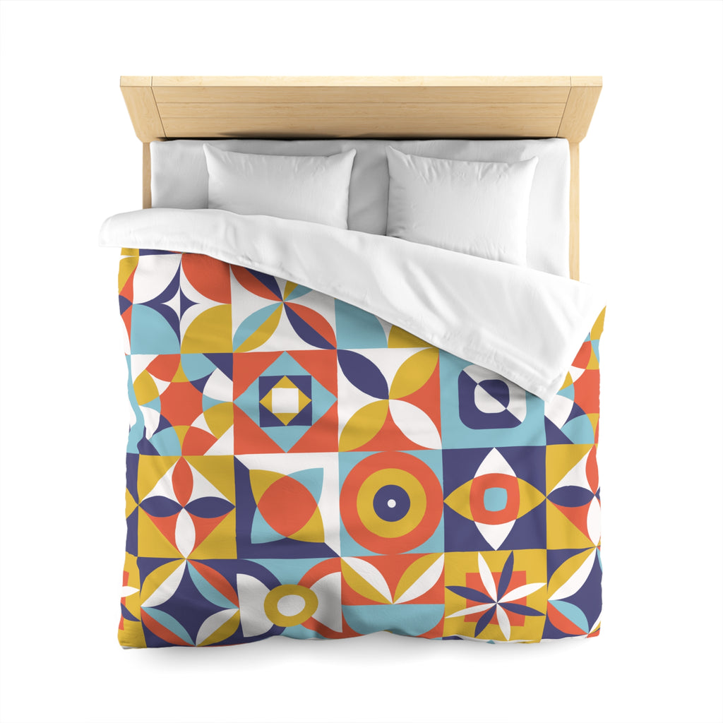 Geometric Retro Tile Pattern Microfiber Duvet Cover | Colorful Mid Century Design