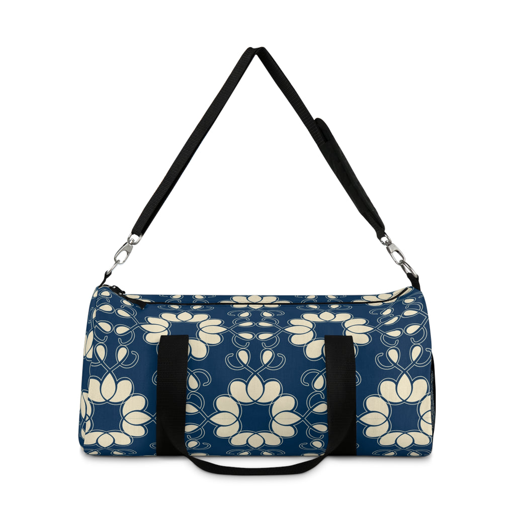 Retro Floral Duffel Bag – Navy Blue & Cream Flower Design