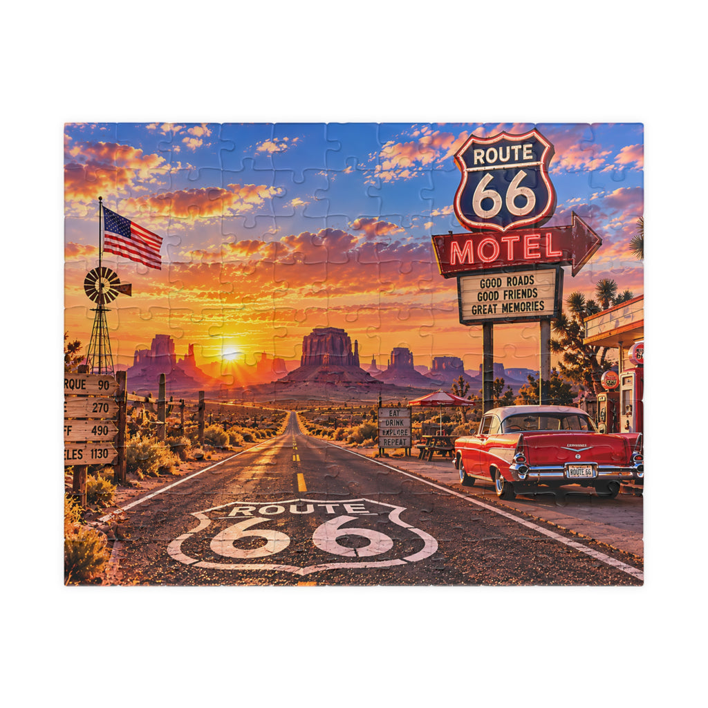 Route 66 Puzzle – Vintage American Road Trip Jigsaw Puzzle (110, 252, 520, 1014-piece)