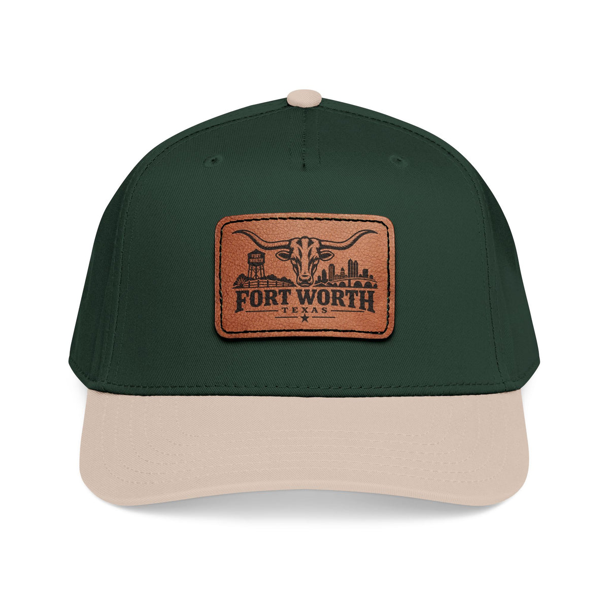 Fort Worth Texas Leather Patch Mid Profile Baseball Cap – Western Longhorn Hat
