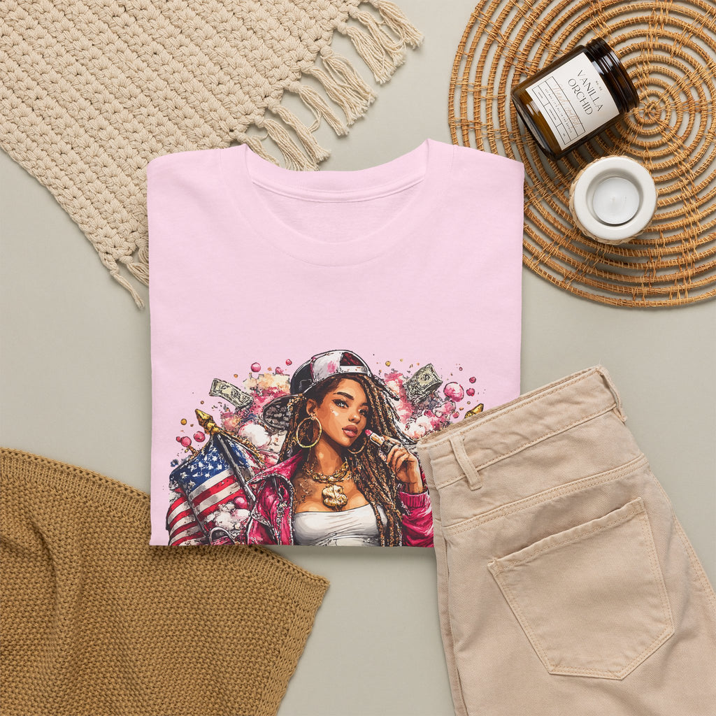 Streetwear Queen T-Shirt – Chicana Tattoo & American Flag Graphic Tee