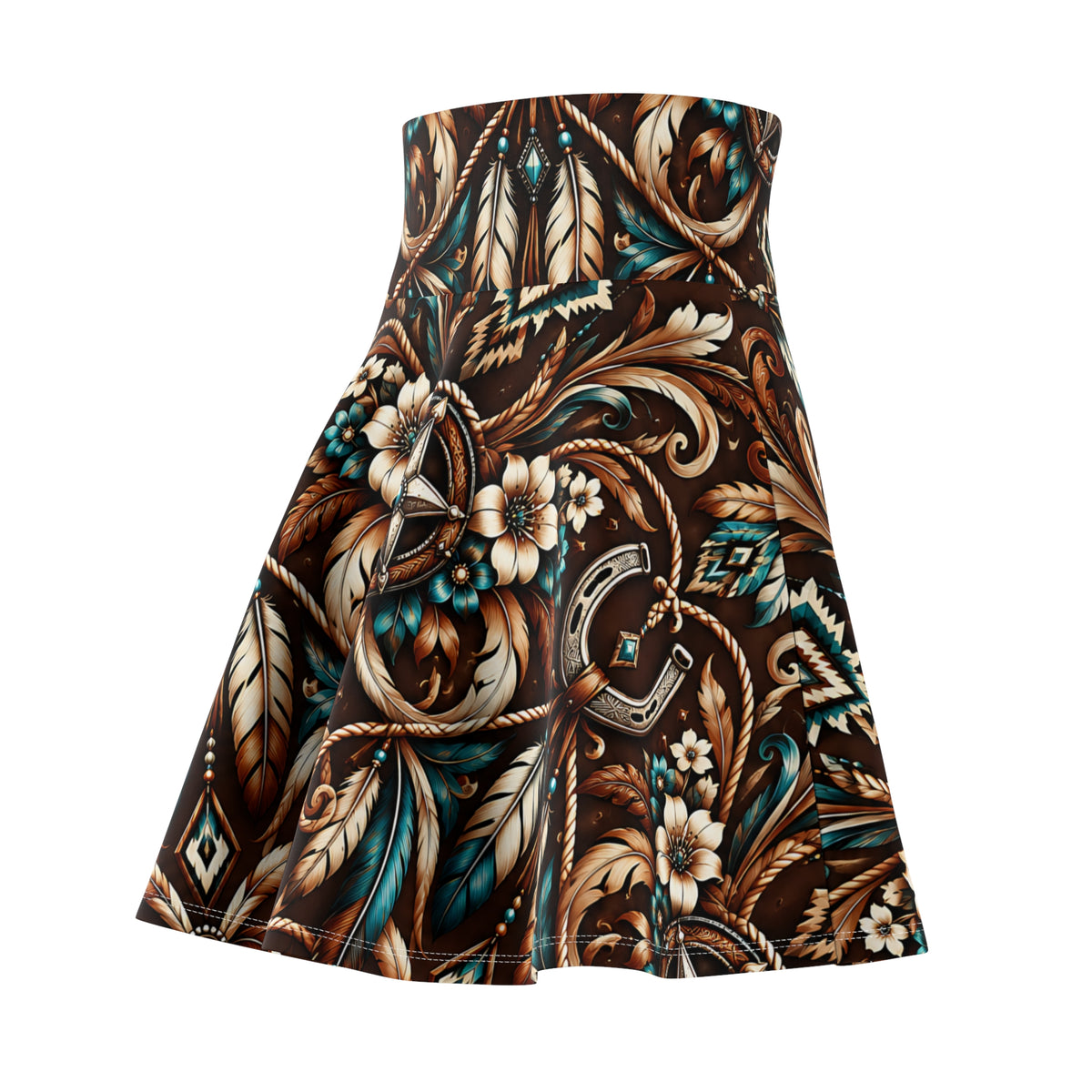Western Cowgirl Skater Skirt – Horseshoe & Floral Pattern