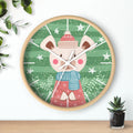 Cute Winter Bear Wall Clock | Holiday Nursery Clock, Green Snowflake Design