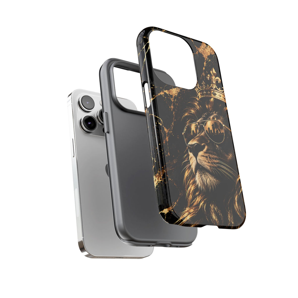 Crowned Lion Phone Case – Black & Gold Luxury Tough Case