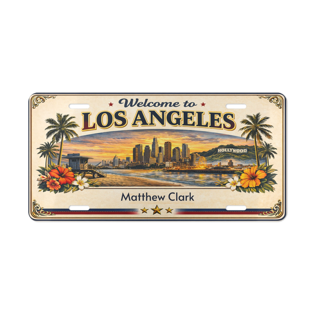 Personalized Los Angeles License Plate Sign Custom Name LA Wall Decor | Vintage California Metal Sign