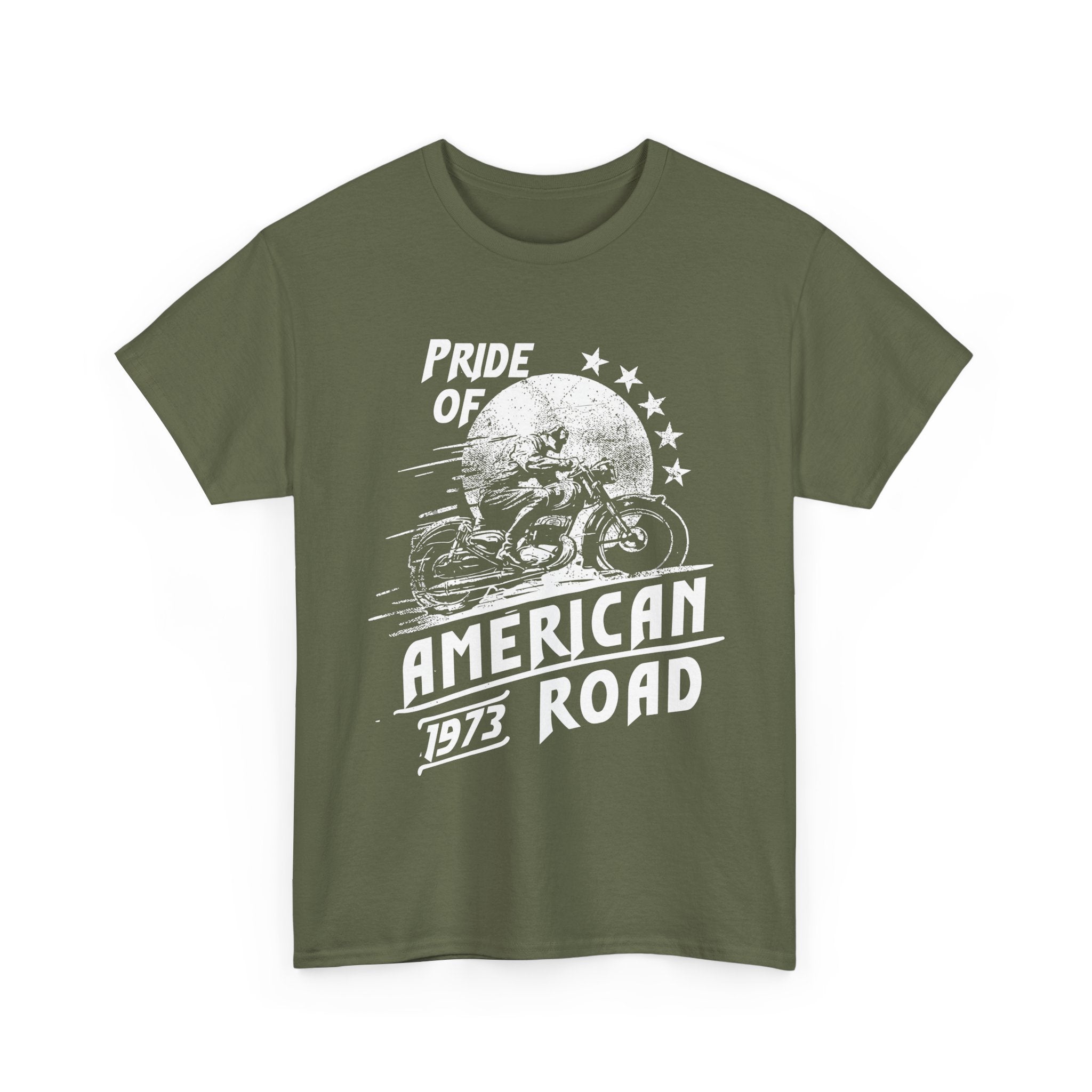 American Road Motorcycle Tee — "Pride of American Road 1973" Vintage Biker T-Shirt