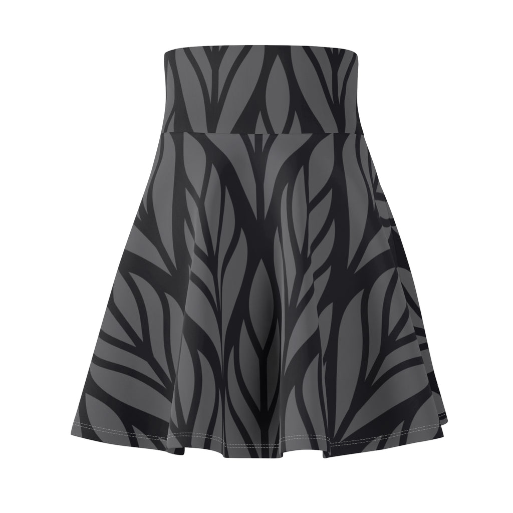 Black & Gray Abstract Skater Skirt – Geometric Pattern