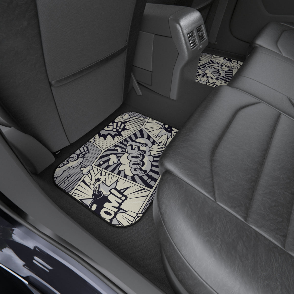 Comic Book Car Floor Mats – Black & White 4-Piece Set