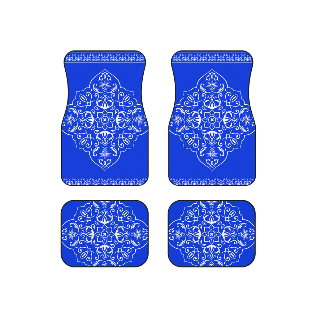 Royal Blue Ornamental Car Floor Mats – 4-Piece Set