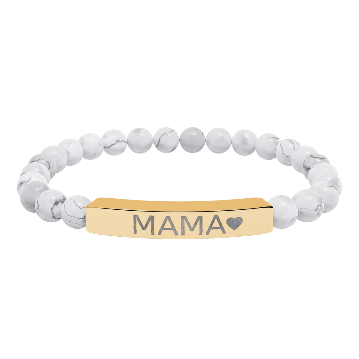 Mama Heart Natural Stone Bracelet – Engraved Beaded Jewelry