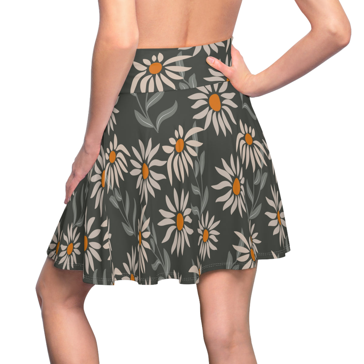 Daisy Floral Skater Skirt – Gray Flower Pattern