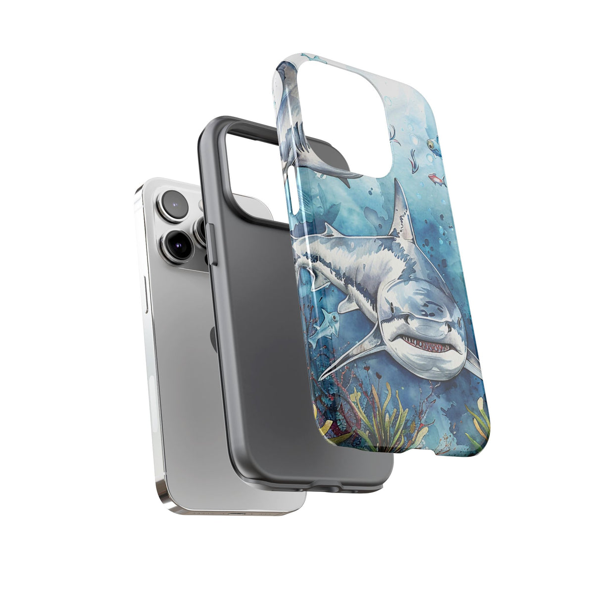 Great White Shark Tough Phone Case – Watercolor Ocean Design