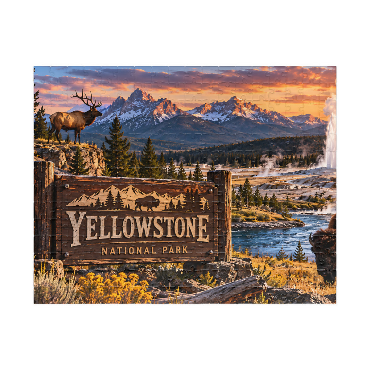 Yellowstone National Park Puzzle – Wildlife & Mountain Landscape (110, 252, 520, 1014-piece)
