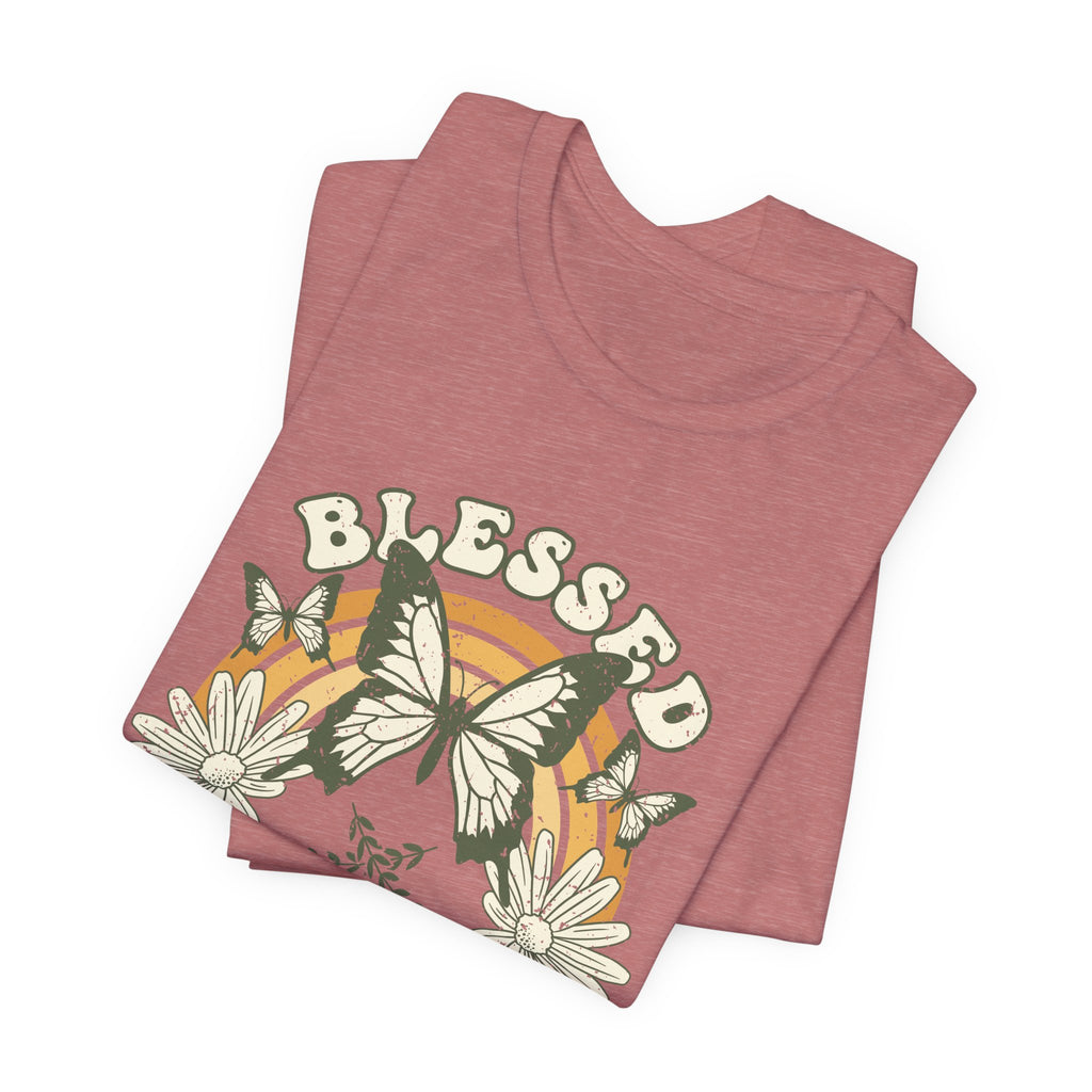 Blessed T Shirt Butterfly Floral Tee, Faith Inspirational Shirt, Boho Christian Graphic Tee