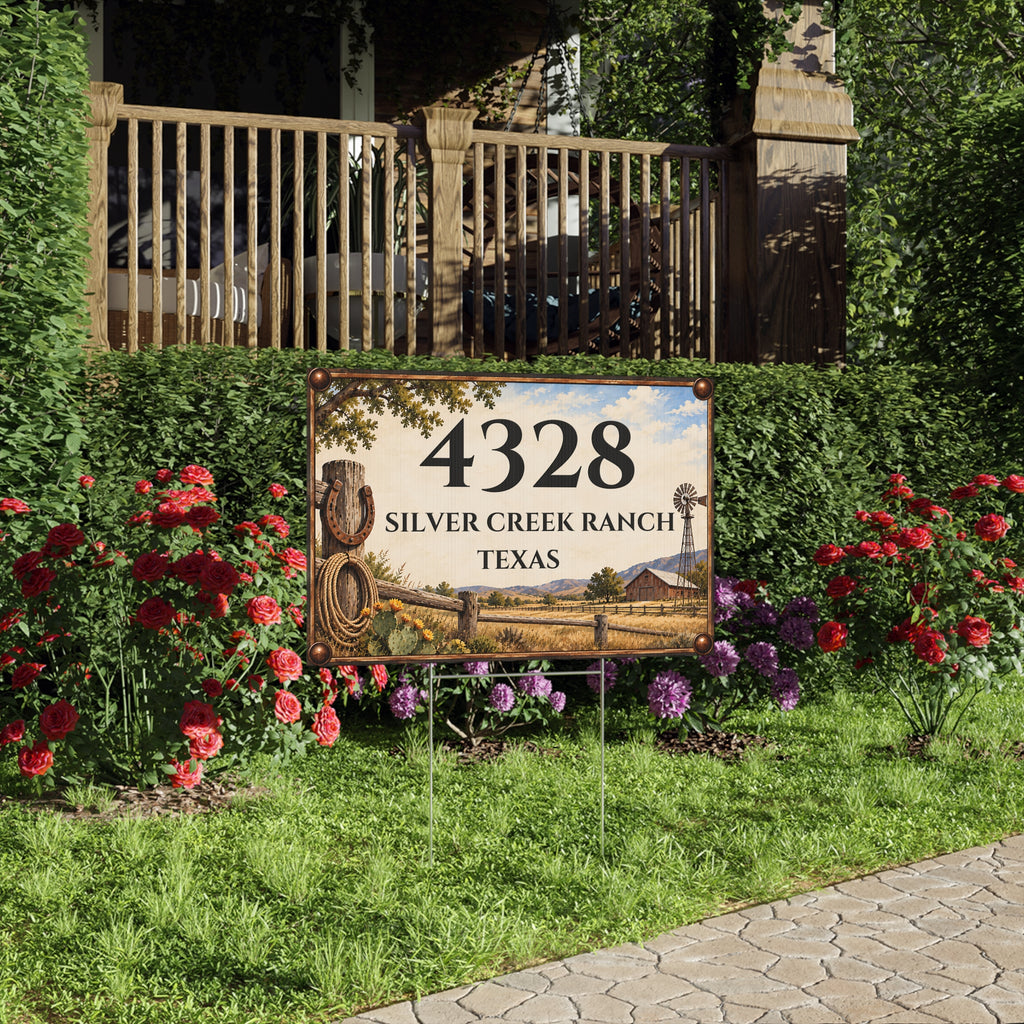 Personalized Ranch Yard Sign – Custom House Number & Property Name Sign – Y1