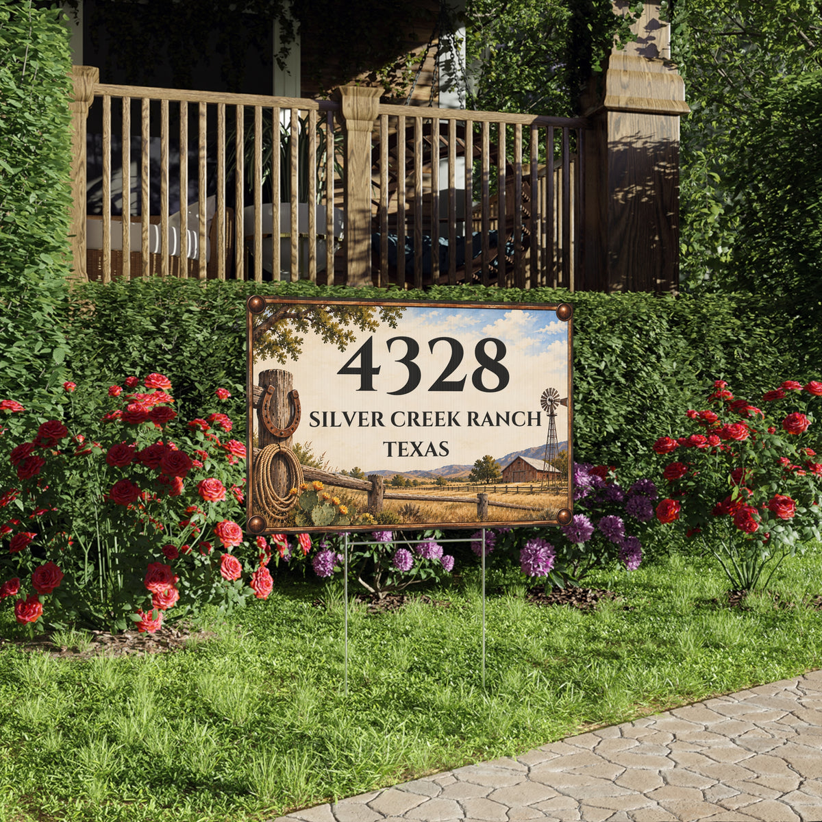Personalized Ranch Yard Sign – Custom House Number & Property Name Sign – Y1