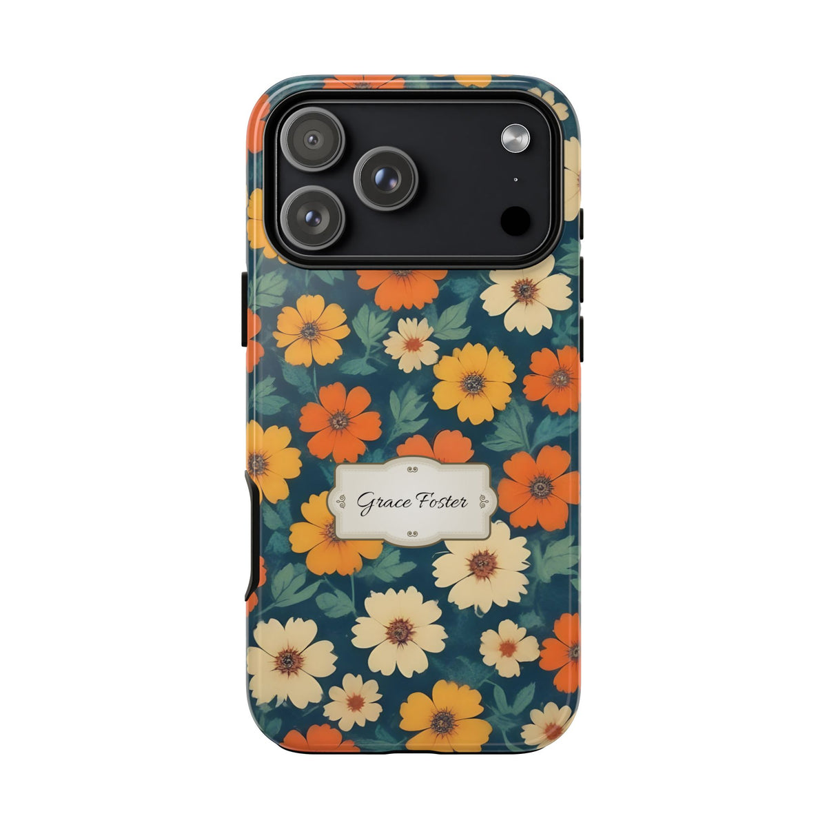 Personalized Retro Floral Phone Case with Name – Tough Case