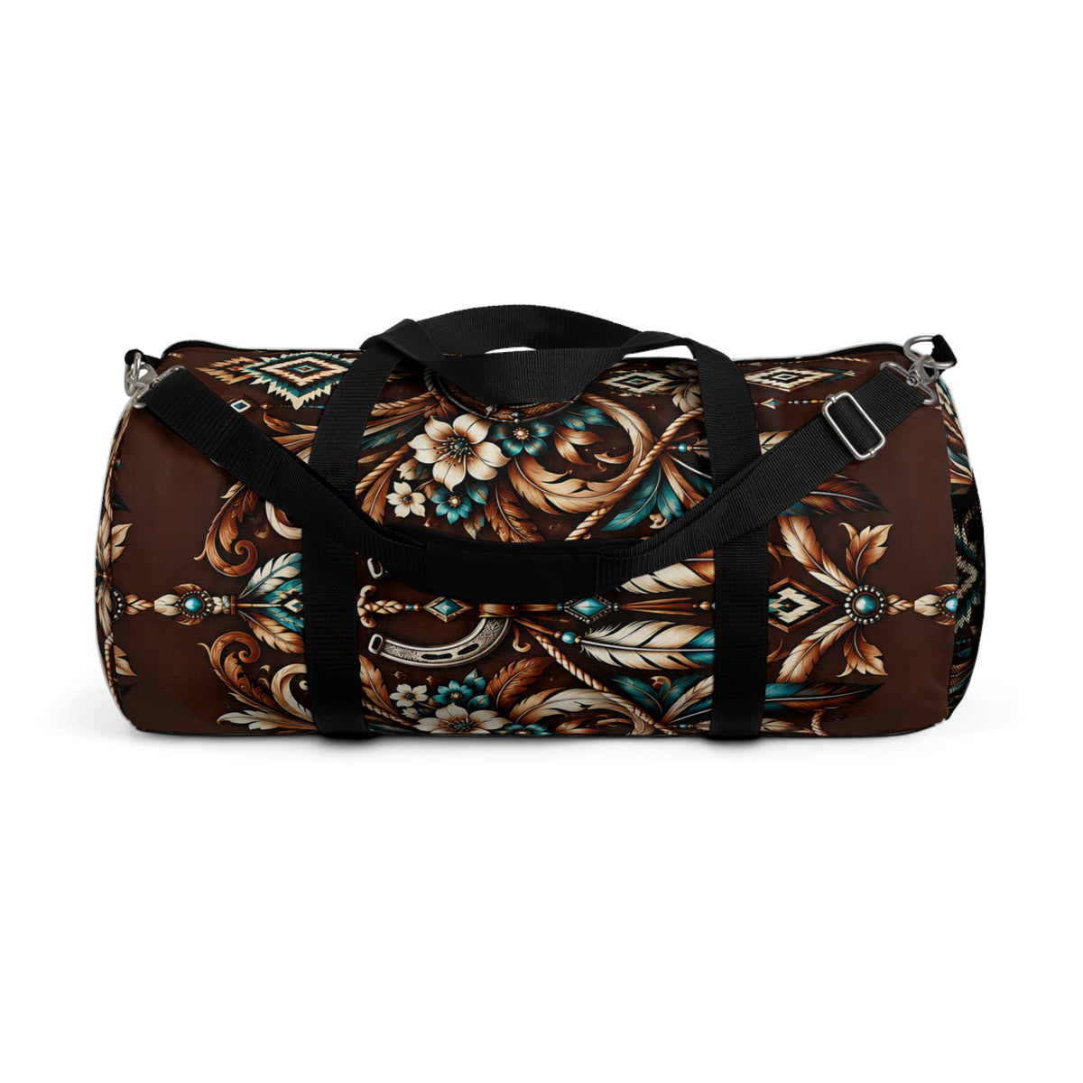 Western Boho Duffel Bag – Brown Southwestern Floral Design