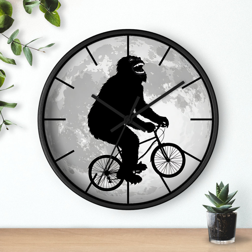 Bigfoot Riding Bike Wall Clock | Moon Silhouette, Funny Cryptid Decor