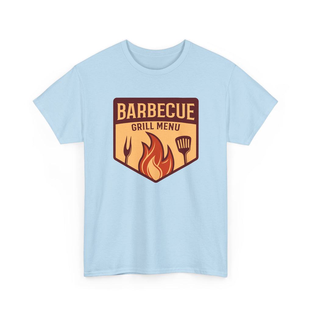 BBQ Grill Menu T-Shirt – Flames & Grilling Utensils Graphic Tee