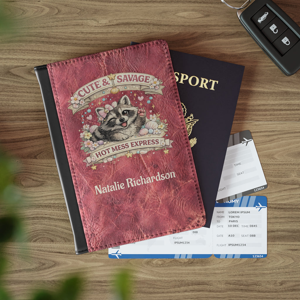 Personalized Raccoon Passport Cover with Name – RFID Blocking Travel Passport Holder