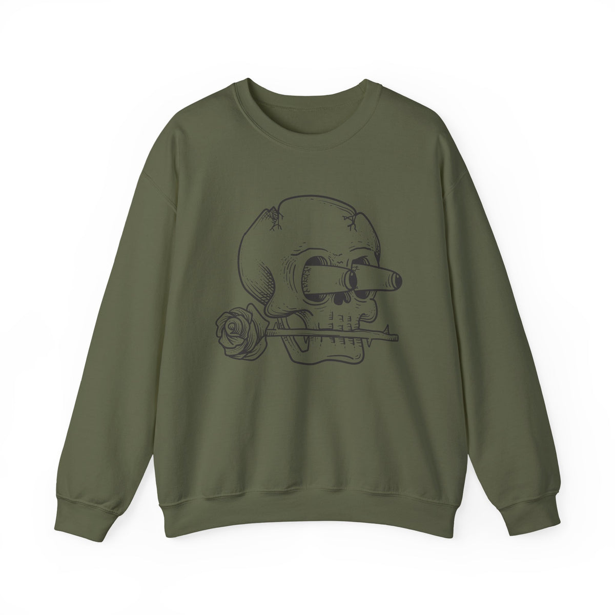 Skull with Rose Crewneck Sweatshirt  Edgy Skull Illustration Pullover