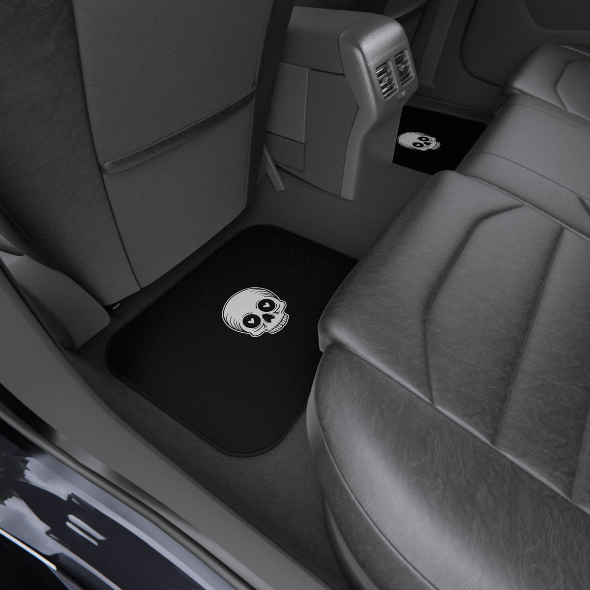 Heart Eyes Skull Car Floor Mats – Black 4-Piece Set