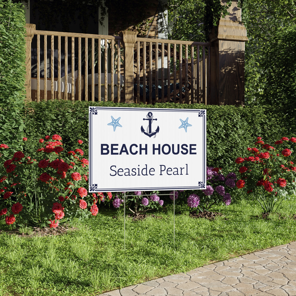 Personalized Beach House Lawn Sign – Custom Coastal Property Name Sign Y7