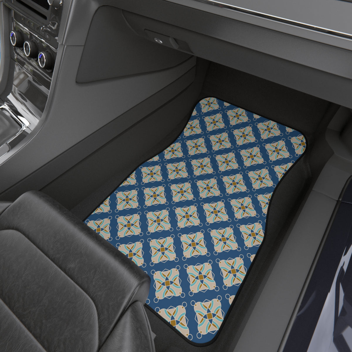 Blue Tile Pattern Car Floor Mats – 4-Piece Set