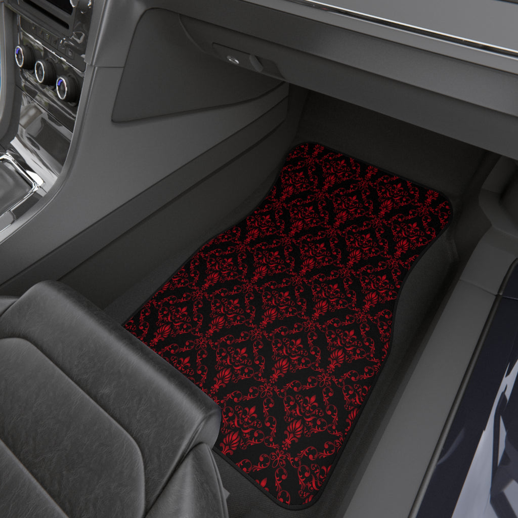 Red & Black Damask Car Floor Mats – 4-Piece Set