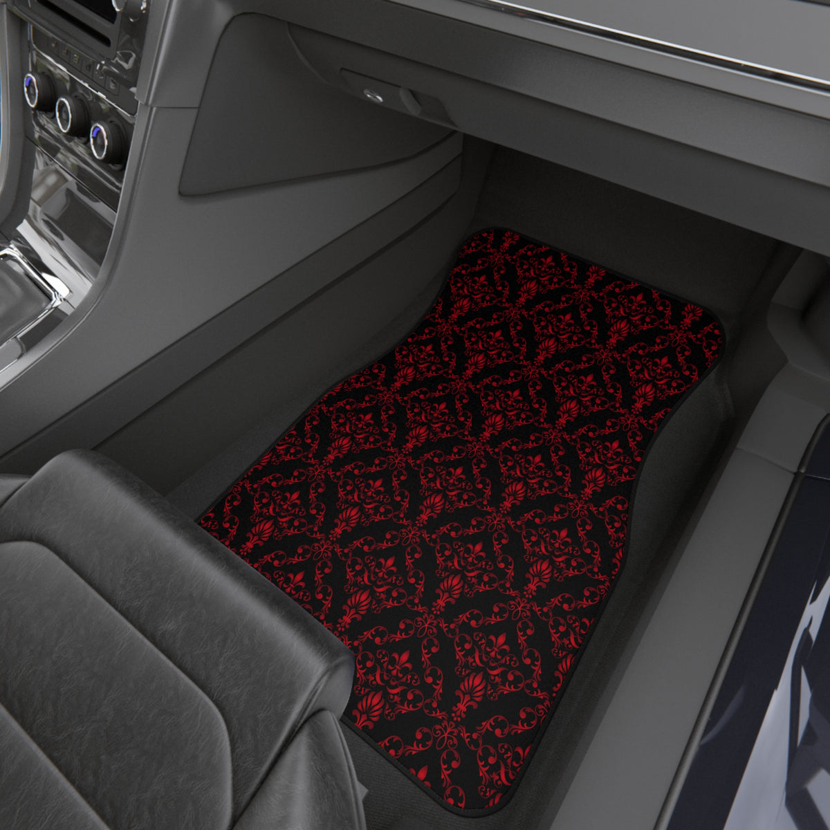 Red & Black Damask Car Floor Mats – 4-Piece Set