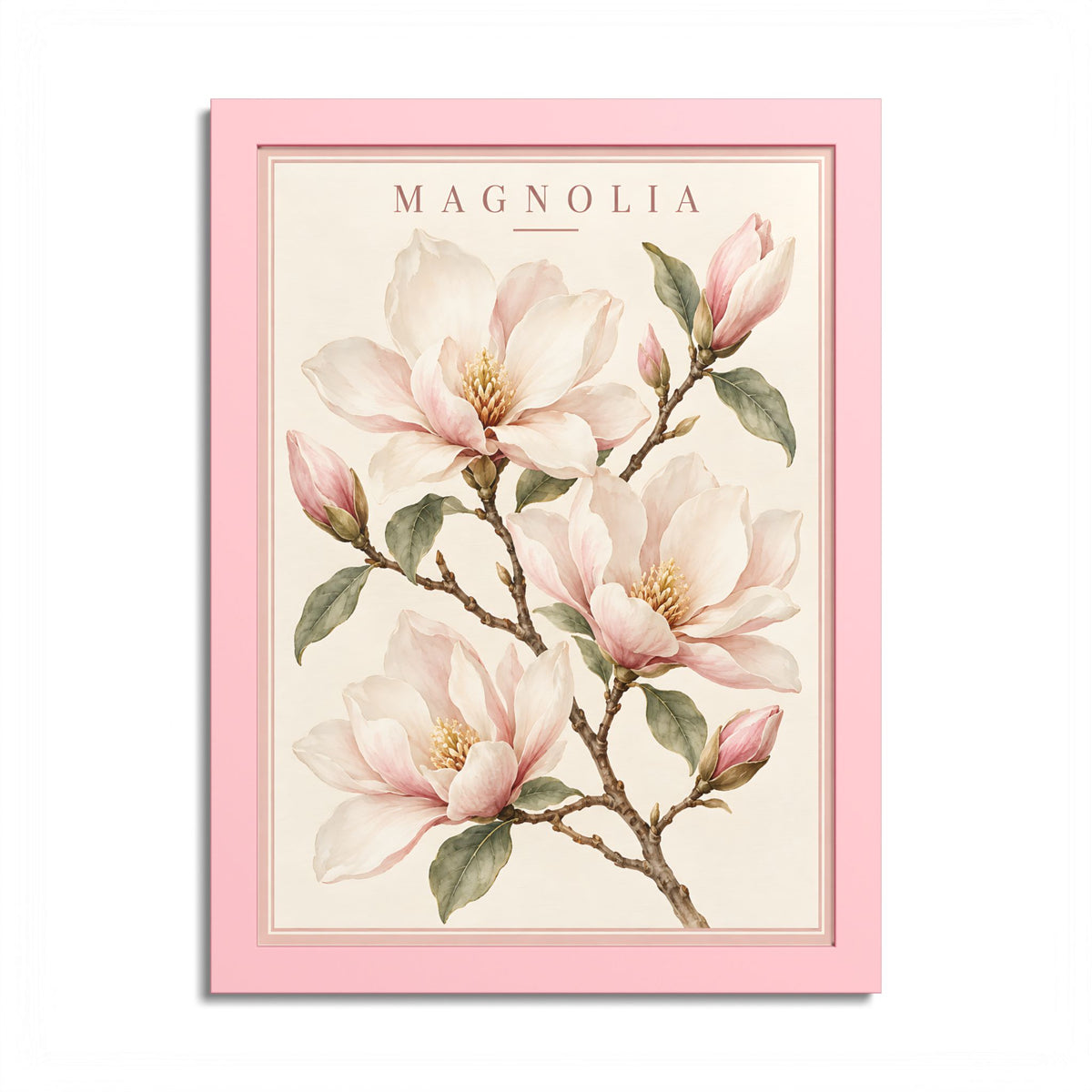 Magnolia Botanical Framed Poster – Vintage Floral Wall Art