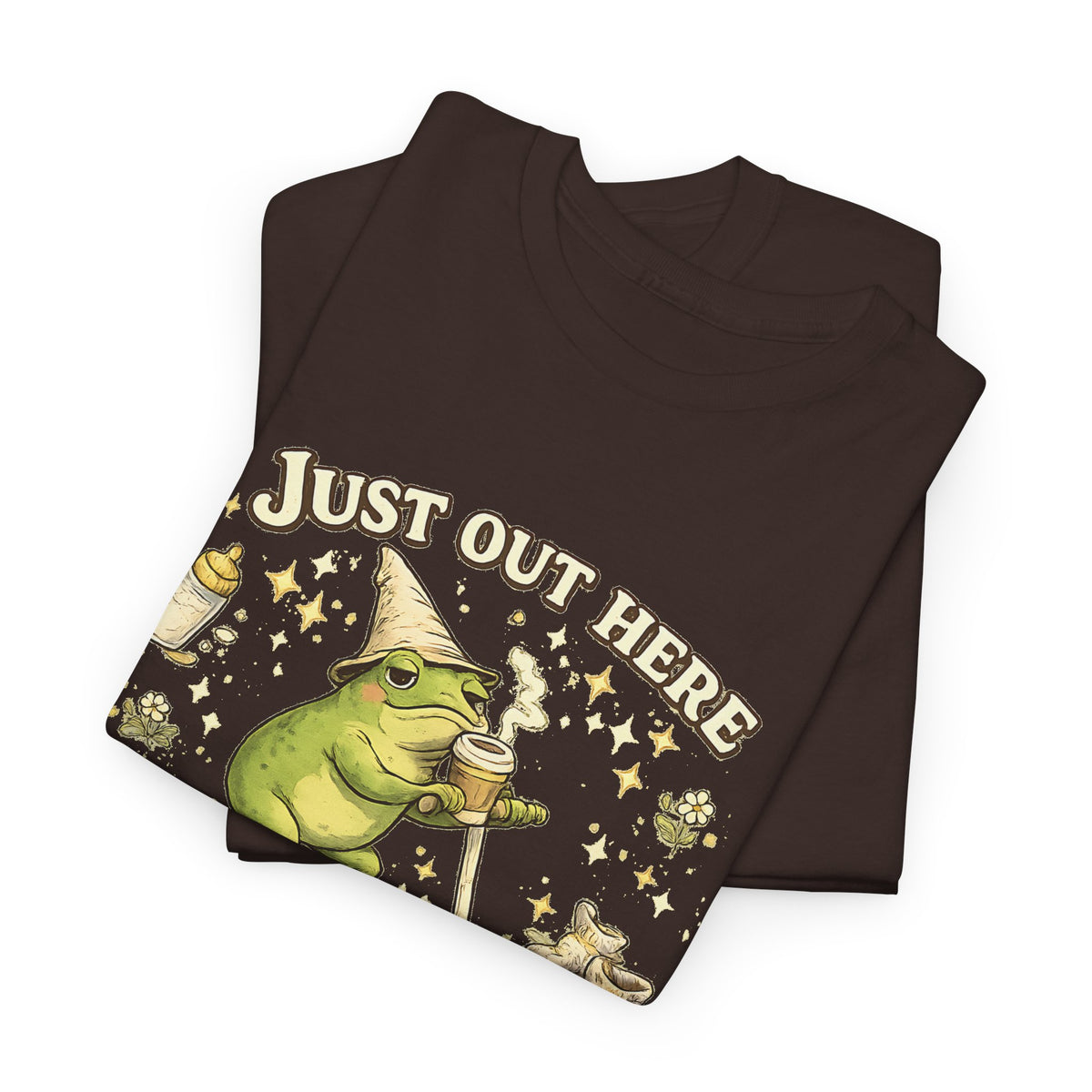 “Running on Caffeine & Mommin’” T-Shirt – Funny Mom Coffee & Frog Graphic Tee