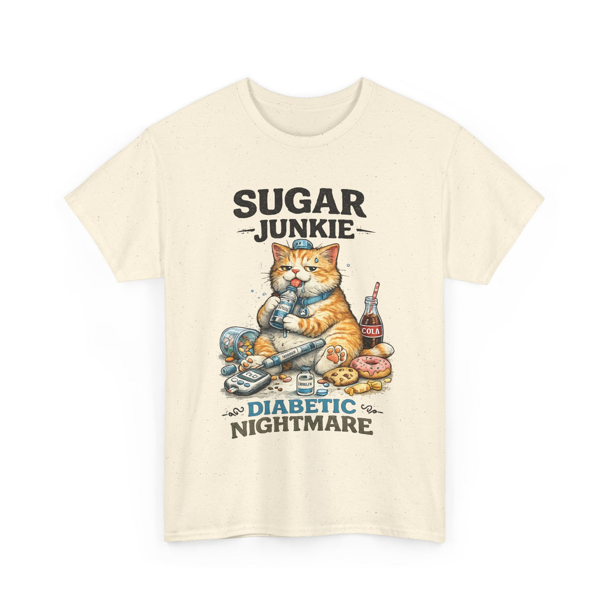 “Sugar Junkie – Diabetic Nightmare” T-Shirt – Funny Cat Graphic Tee