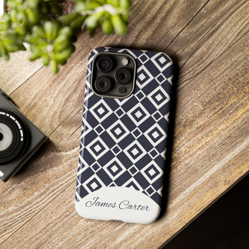 Personalized Geometric Phone Case with Name – Black & White Tough Case