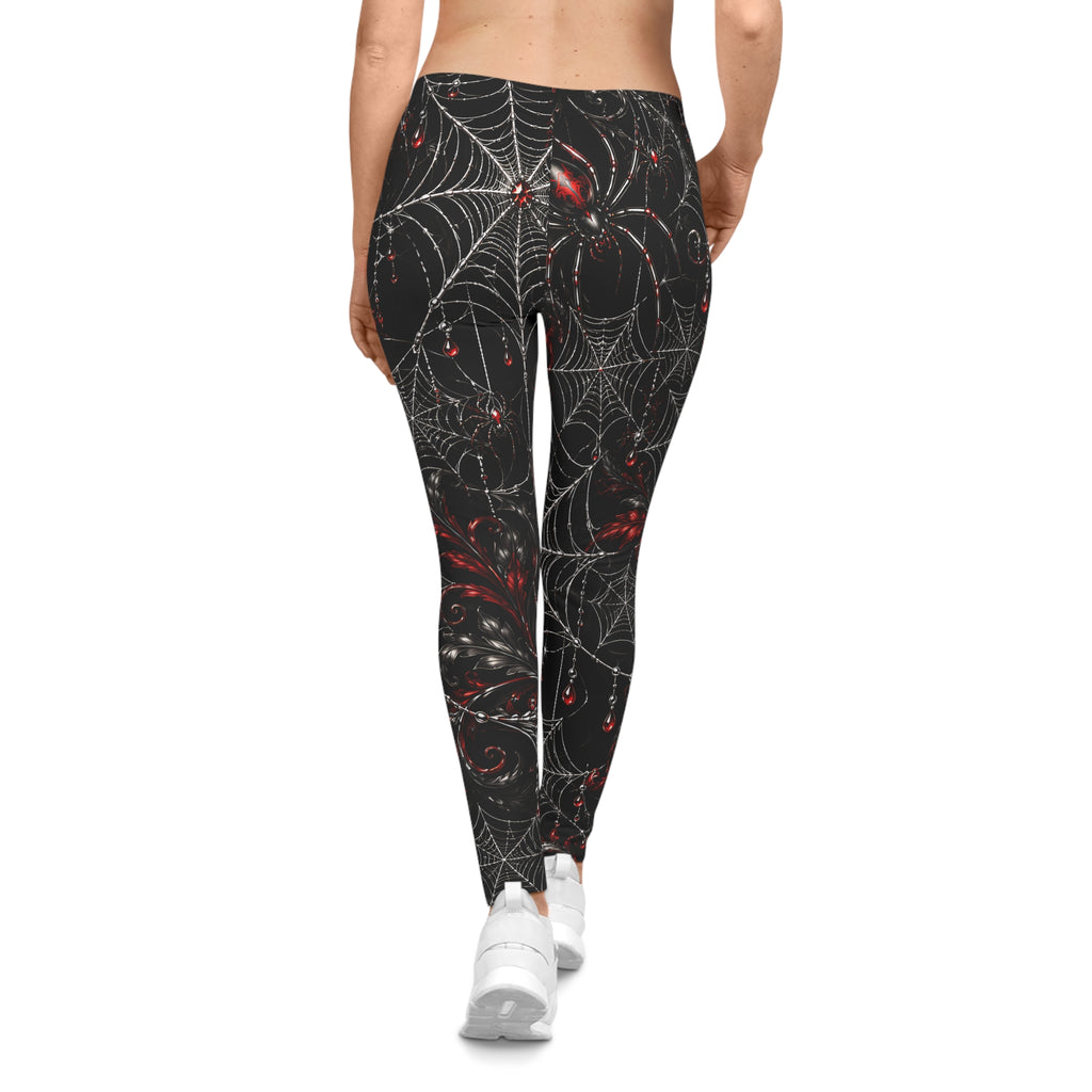 Gothic Spiderweb Leggings – Black & Red Spider Print