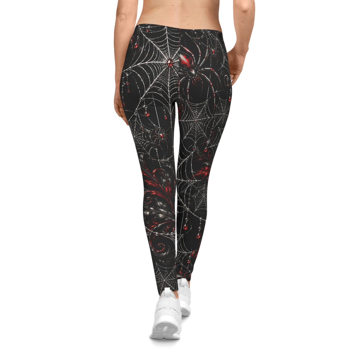 Gothic Spiderweb Leggings – Black & Red Spider Print