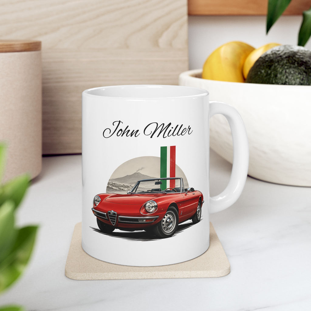 Personalized Name Classic Red Sports Car Mug – Vintage Italian Car Gift