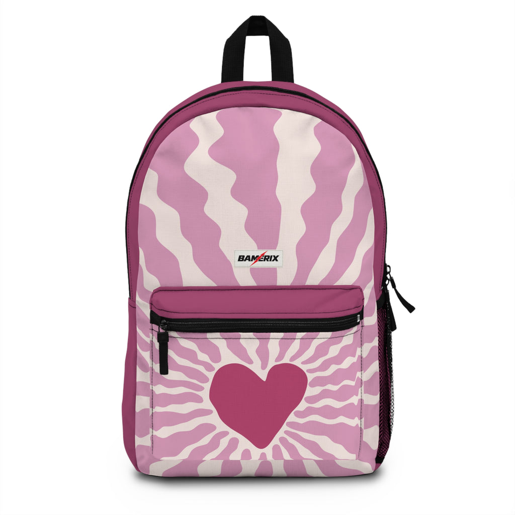 Pink Heart Backpack – Retro Wavy Love Pattern Backpack